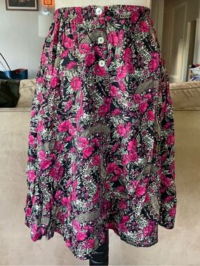 💘‎ Vtg 90s Sears Pink Black Floral Paisley Midi Skirt LP Whimsigoth Fairycore